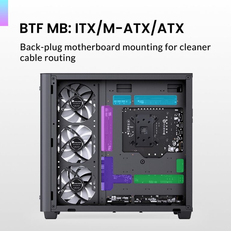JONSBO TK-3 Black One-Piece Curved Glass ATX Mid Tower Pc Case, One-Piece Curved Glass, SP BTF MB/Dual 360 AIO/ATX PSU/40Series GPU, with 10 Fan Positions, 270 Degree Side View Display,Black Chassis - Image 7