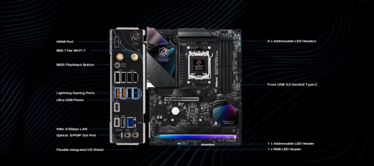 ASRock AMD B850 Phantom Gaming Riptide WiFi 7 Socket AM5 Ryzen 9000/8000/7000 Series DDR5 8000+ (OC) MHz 256GB ATX Motherboard M.2 SATA3 6.0 Gb/s PCIe 5.0 - Image 8