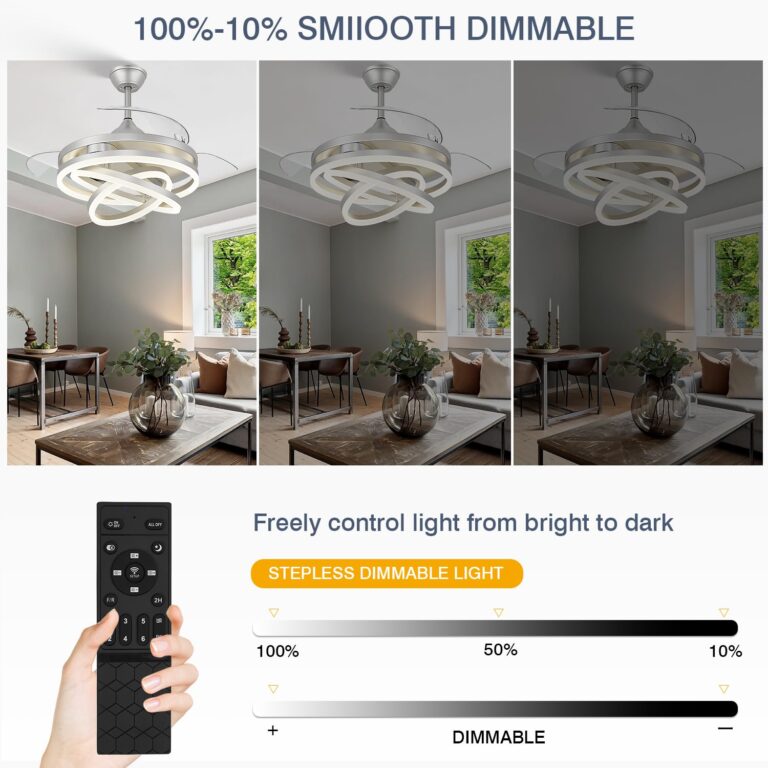 TXCSLY 42 Inch Retractable Ceiling Fan, Chandelier Ceiling Fan with Light DC Motor, 3 Color Tempearture, 6 Wind Speed for Bedroom, Living Room and Dining Room, Silver - Image 8