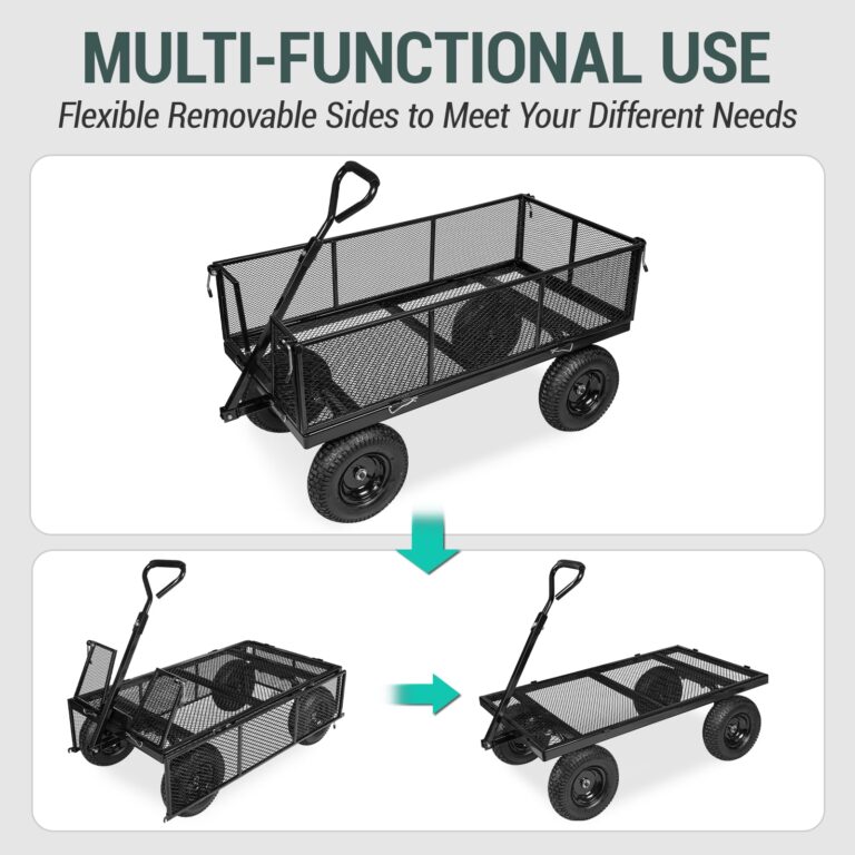 Taifa Heavy Duty 1100 Lbs Capacity Steel Garden Cart with 11.5 inch Tire, Removable Side Panels Turn Into Flatbed, Utility Cart for Yard Lawn and Farm, Metal Wagon with 180° Rotating Handle, Black - Image 4