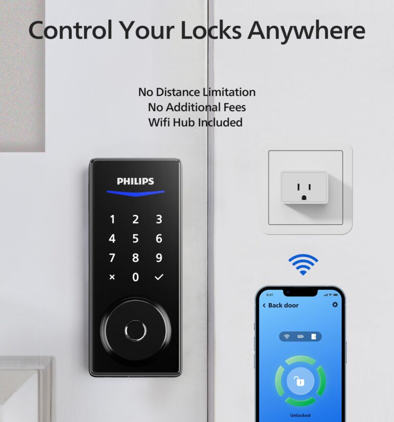Philips Wi-Fi Smart Door Lock, Keyless Entry Door Lock with App Control,Fingerprint ID,Auto Lock,Keypad Deadbolt with Wi-Fi Bridge Adaptor,Smart Locks for Front Door-Matte Black - Image 7