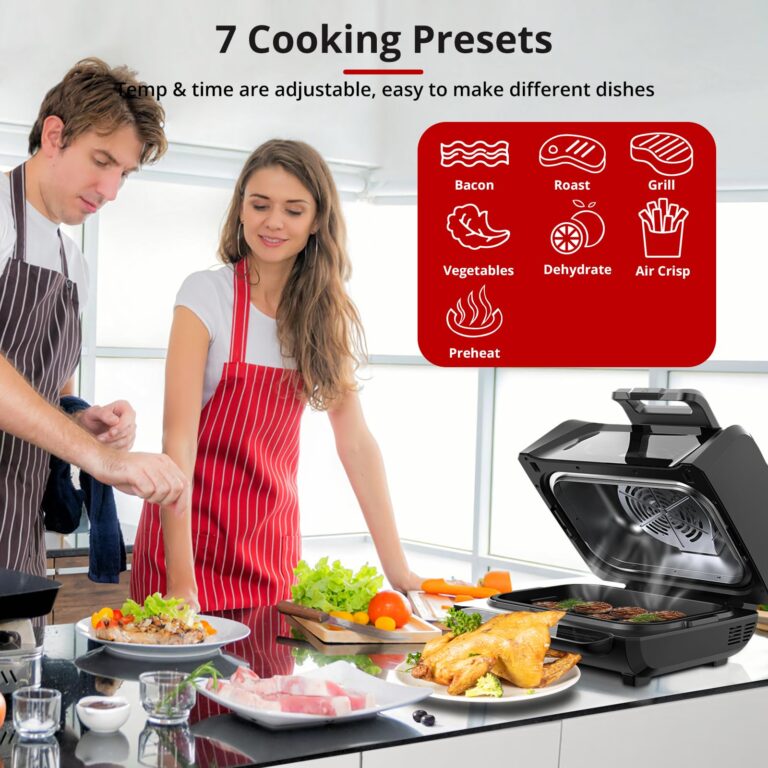 Electric Smokeless Indoor Grill & Air Fryer Combo, 7-in-1, Grill, Broil, Roast, Bake, Crisp, Dehydrate and More, with Non-Stick Plates Pot & Basket, 4QT, for 3-5 People - Image 7