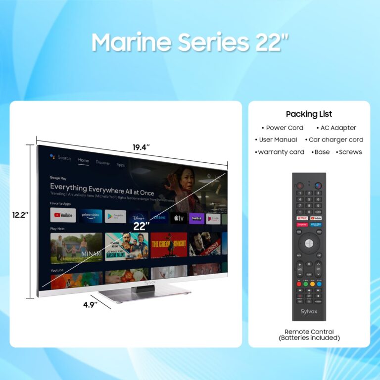 SYLVOX 12 Volt TV, 22" Smart TV with DVD Player Built in, 1080P Google TV System ATSC NTSC WiFi Bluetooth HDMI USB, AC/DC Powered, 12V TV for RV Camper Boat Coastal Home (Marine Series) - Image 3