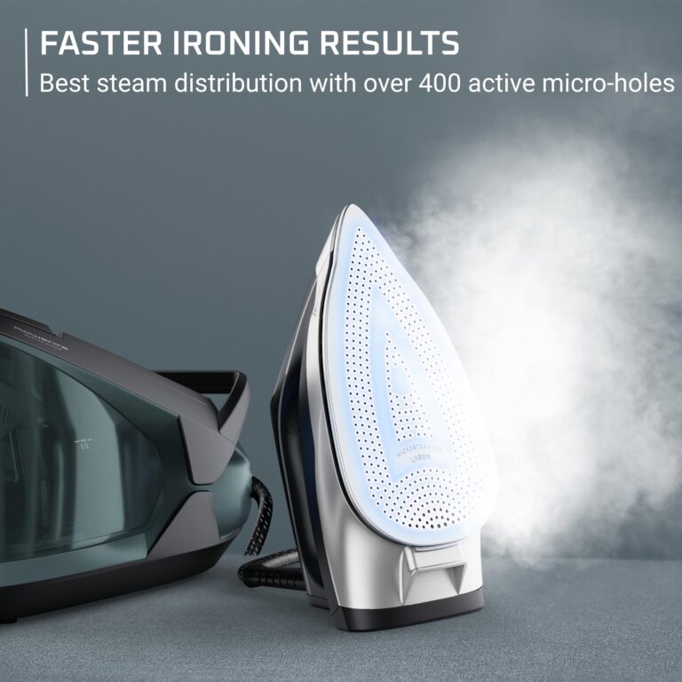 Rowenta Iron Steamer for Clothes, Master Steam Station, Professional Steam Iron For Clothes with Stainless Steel Soleplate 57 oz, 400 microsteam holes, Built-In Pump, 1750 watts, Black Green, VR8338 - Image 6