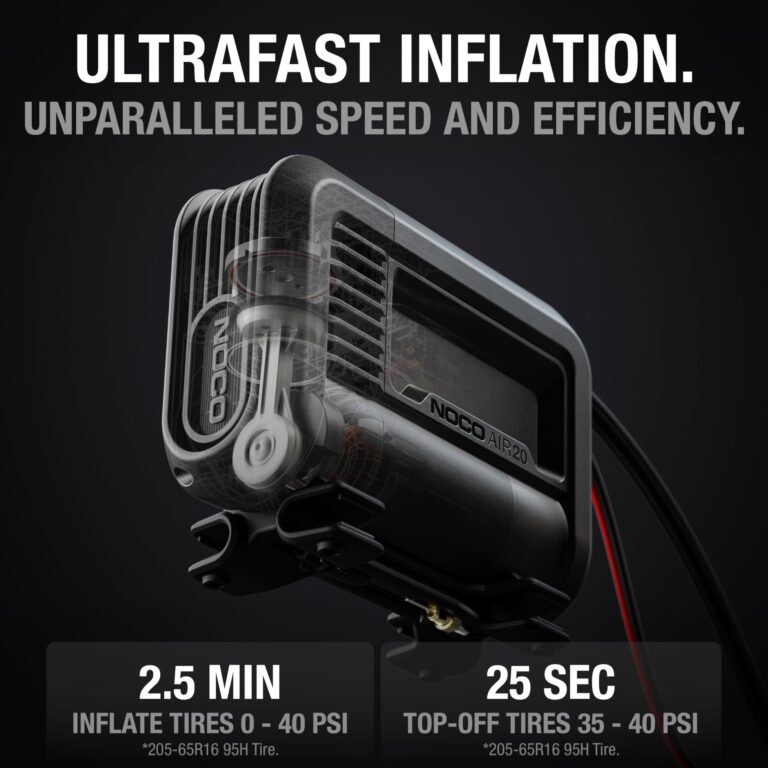 NOCO AIR20 UltraFast 20A Tire Inflator, 12V Portable Air Compressor Pump, Rated at 100 PSI, Inflates Tires from 0-40 PSI in 2.5 Minutes with a Digital Gauge, Smart Pressure and Auto-Shutoff, Black - Image 6