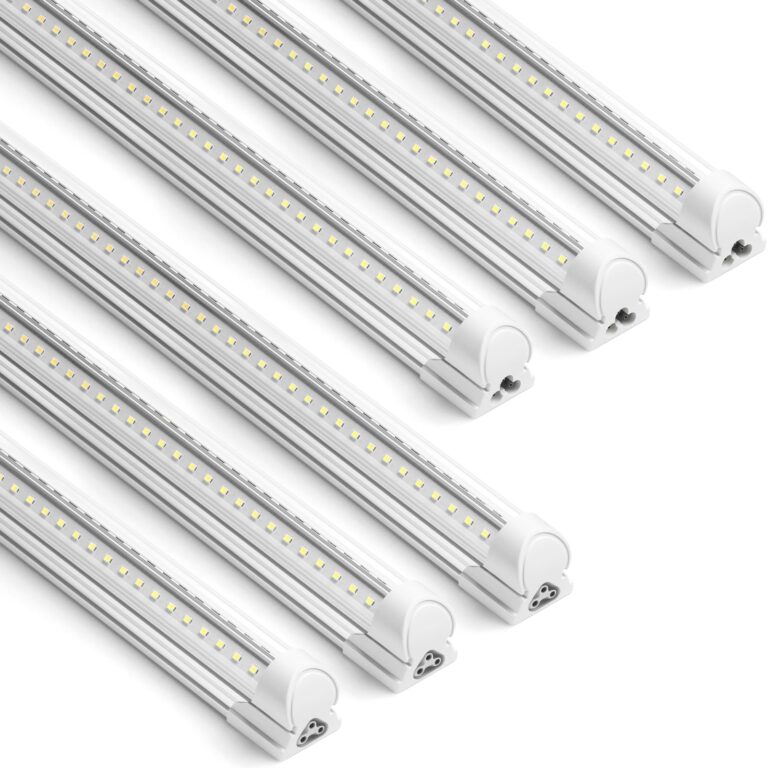 Barrina 8FT LED Shop Light, 72W 10000LM 6500K, Clear Cover Linkable LED Tube Lights, Integrated T8 Light Fixture, V Shape Ceiling Lights for Garage, Warehouse, Workshop, 6 Packs