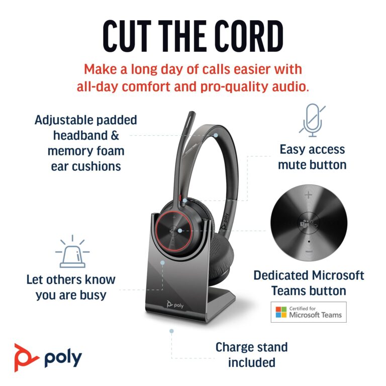Poly Voyager 4320 UC Wireless Headset & Charge Stand (Plantronics) - Stereo Headphones w/Noise-Canceling Boom Mic - Connect PC/Mac/Mobile via Bluetooth-Works w/Teams (Certified), Zoom-Amazon Exclusive - Image 6