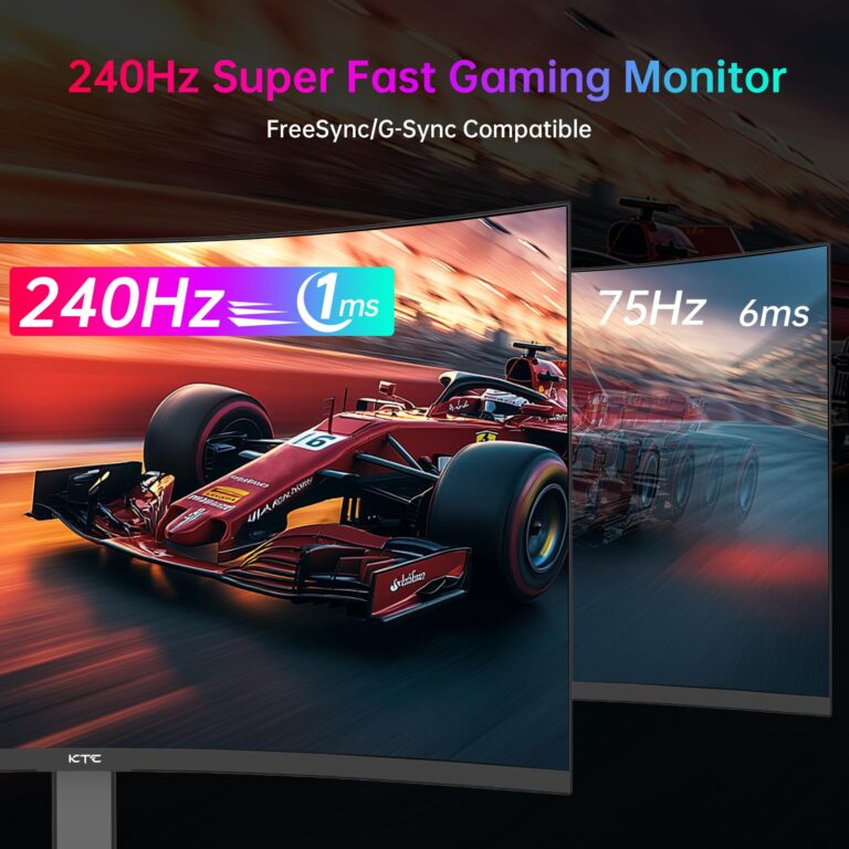 KTC 32 Inch 240Hz Curved Gaming Monitor, 2K 1440P Computer PC Monitor with 1000R 1ms Frameless, Adaptive Sync,122% sRGB, HDMI, DisplayPort, Tilt Adjustable, H32S25E - Image 6