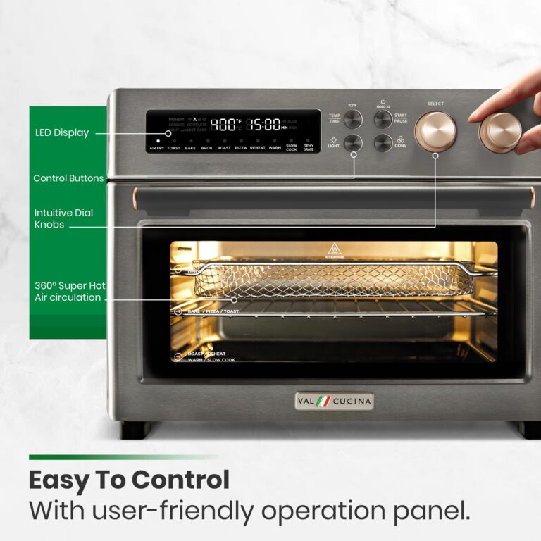 VAL CUCINA Infrared Heating Air Fryer Toaster Oven, Extra Large Countertop Convection Oven 10-in-1 Combo, 6-Slice Toast, Enamel Baking Pan Easy Clean with Recipe Book, Black Matte Stainless Steel - Image 6