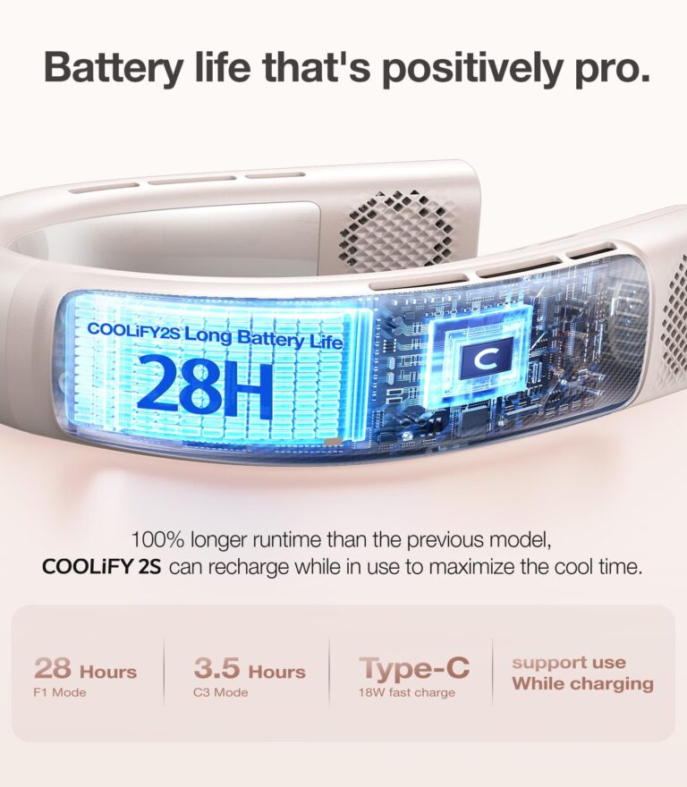 TORRAS COOLiFY 2S Neck Fan [2025 Upgraded], 28H Extended Battery Life, Neck Fans that Blow Cold Air, APP Control, Portable Neck Fan, Neck Air Conditioner for Travel, Work, Hiking. Apricot - Image 5