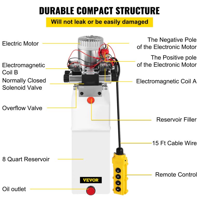 Happybuy Hydraulic Pump 12V DC Hydraulic Power Unit Double Acting Double Solenoid Hydraulic Power Pack Unit with 8L Plastic Tank Max Pressure 200 Bar for Car Liftng - Image 6