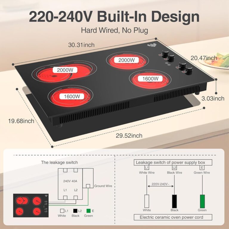GIHETKUT 4 Burner Electric Cooktop,7200W Built-in & Countertop 4 Burner Electric Stove with 9 Power Levels, Child Safety Lock & 99 mins Timer, 30 inch Electric Cooktop 220-240V (No Plug) - Image 4