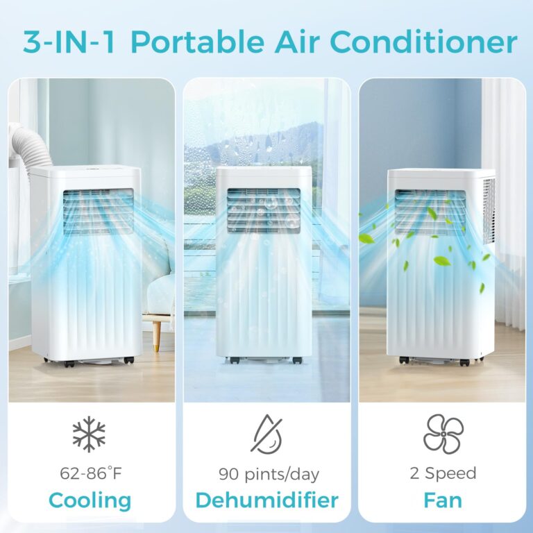 ZAFRO 8,000 BTU Portable Air Conditioners, 4 Modes Portable AC Unit with Fan & Dehumidifier & Sleep Mode with Fast Cooling/Energy Saving/Remote Control/24Hrs Timer/LED Display/Swivel Wheels - Image 8