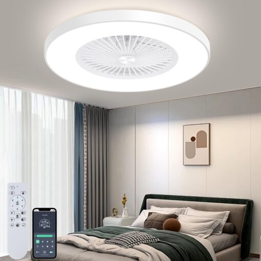 KAMLAM 24" Low Profile Ceiling Fan with Light, Bladeless ceiling fan withs Remote/APP Control, Flush Mount Ceilings Fans, Modern Enclosed Led Ceilings 3 Colors Dimmable 6 Speeds Reversisble Timing