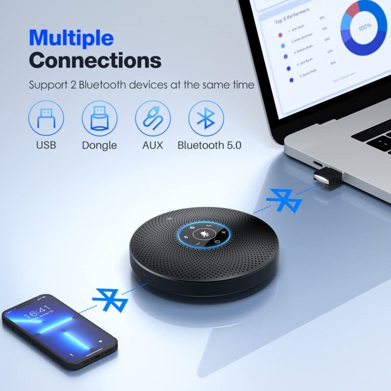 Bluetooth Speakerphone - eMeet M2 Max Professional Conference Speaker and 4 Directional Mics for up to 15 People Business Conference Calls High Volume Noise Reduction Daisy Chain Dongle Home Office - Image 4