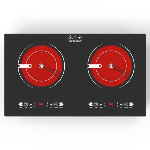 VBGK 2 Burner Electric Cooktop,110V 2400W Electric Stove Top with Touch Control,9 Heating Level,Timer & Kid Safety Lock,Built-in Radiant Double Induction Cooktop