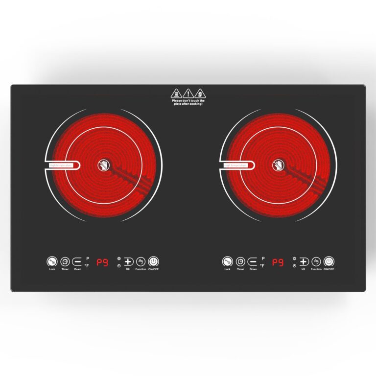 VBGK 2 Burner Electric Cooktop,110V 2400W Electric Stove Top with Touch Control,9 Heating Level,Timer & Kid Safety Lock,Built-in Radiant Double Induction Cooktop