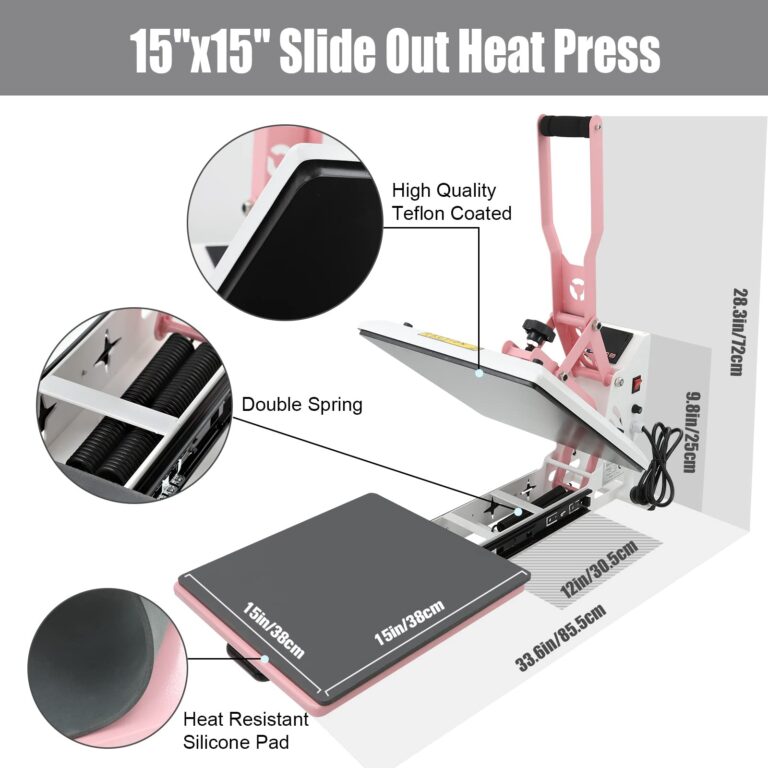 BetterSub Heat Press 15x15 inch Digital Heat Press Machine, Slide Out Industrial Quality T-Shirt Heat Transfer Machine Pink - Image 4