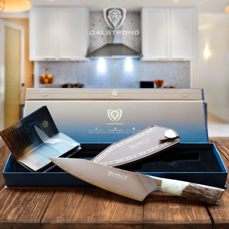 Dalstrong Chef Knife - 8 inch - Valhalla Series - 9CR18MOV HC Steel Kitchen Knife - White Resin & Wood Handle - Razor Sharp Chef's Knife - Kitchen Knife - Professional Cooking - Leather Sheath - Image 2