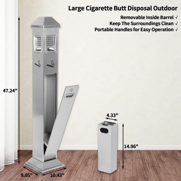 lukar Commercial Butt Receptacle Outdoor Metal Trash Can Heavy Duty Standing Ash Bin for Patios Gardens Hotels Pubs Offices (Silver) - Image 5