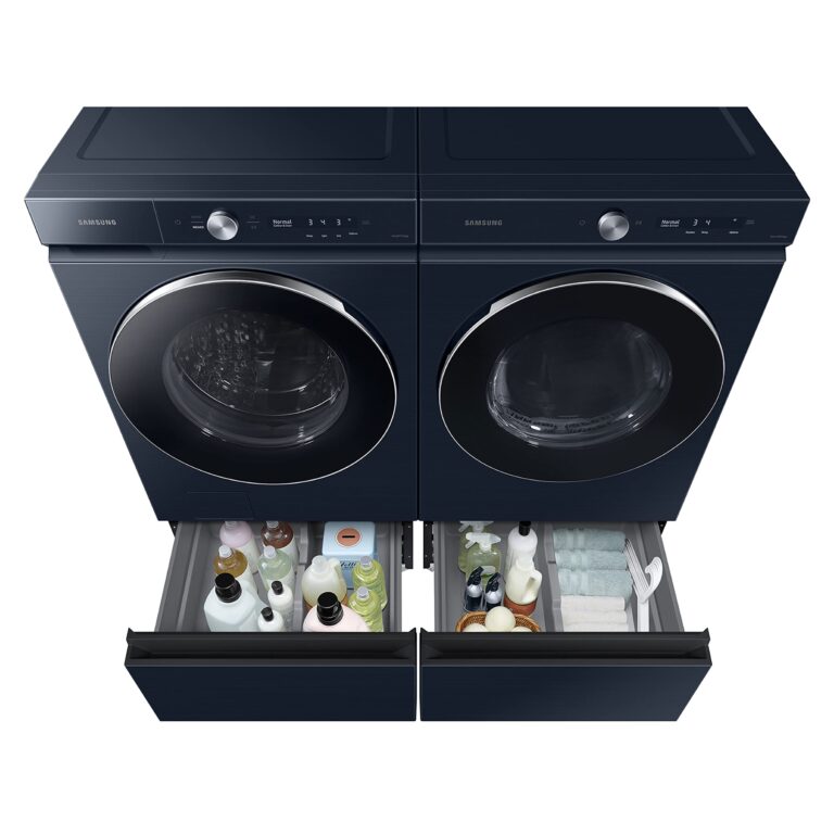 SAMSUNG 27-Inch Bespoke Front Load Washer Dryer Pedestal Stand w/ Pull Out Laundry Storage Drawer, WE502ND, Brushed Navy - Image 2