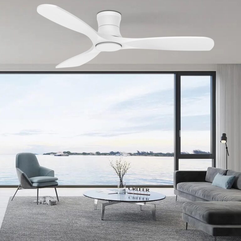 Livory 52” Wood Smart Flush Mount Ceiling Fans with Lights and Remote,Quiet DC Motor,Outdoor Indoor Ultra Low Profile Ceiling Fan works with Alexa WIFI APP,Modern White Ceiling Fan for Bedroom Patio - Image 2