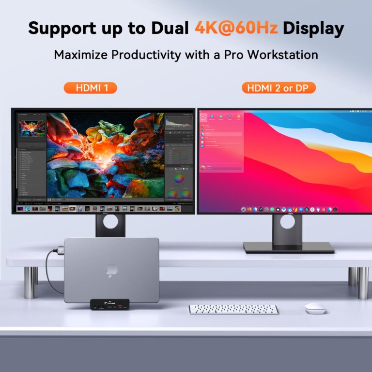 TobenONE 18-in-2 MacBook Docking Station Dual Monitor 4K@60Hz, 150 Power Adapter, 20W Charging, USB C Docking Station with 2 HDMI&DP, 7 USB, 2.5Gbps Ethernet, 2 Audio, Dock Stand for MacBook Pro 1 - Image 8