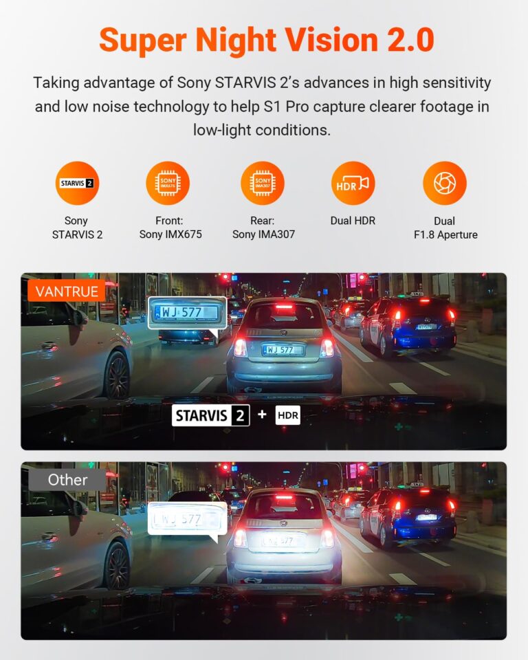 Vantrue S1 Pro 2.7K Dual Dash Cam Front and Rear, 5G WiFi 60FPS Hidden Dash Camera w/HDR Night Vision, STARVIS 2, Optional Remote Live View, GPS, Voice Control, 24/7 Parking Mode, Support 512GB Max - Image 8
