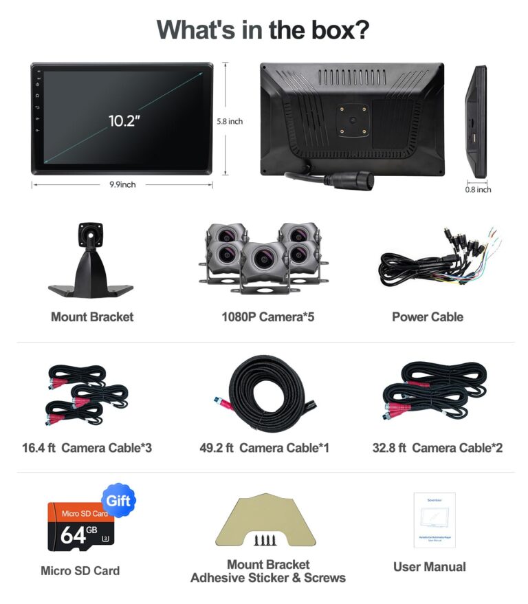 5-Channel 1080P Backup Camera Dash Cam with 10.2'' Monitor Android.11,DVR Recording Back Up Camera for RV/Truck/Van/Trailer/SUV Cars, Car Raido with Wireless CarPlay/Android Auto/BT/FM Radio/WiFi - Image 3