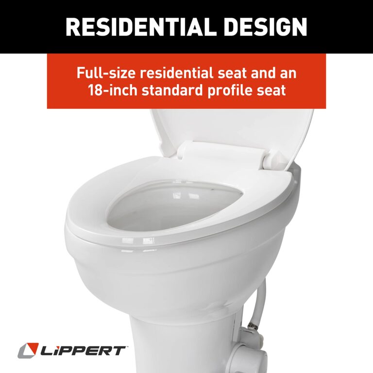 Lippert Flow Max RV Toilet with Elongated Ceramic Bowl, 18" Standard Profile, Full-Size Residential Seat, Easy-Close Lid, Efficient Flush - 2022113192 - Image 4