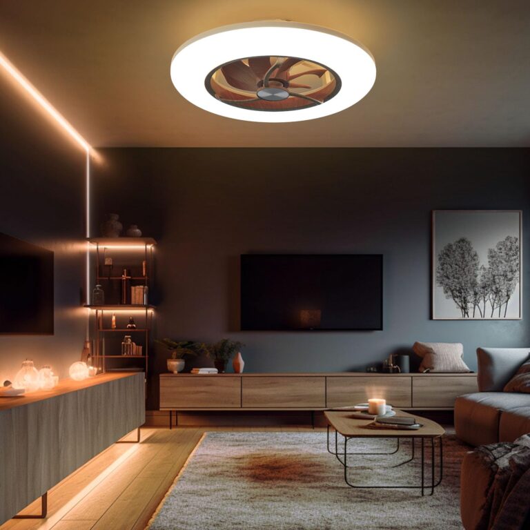Orison Ceiling Fan with Light - Modern Flush Mount Enclosed Ceiling Fan 22.4" LED Dimmable Bladeless Ceiling Fans with Remote Control,Smart 3 Light Color and 6 speeds 7 Blades - Image 2