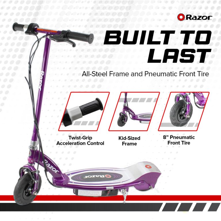 Razor E100 Kids Ride On 24 Volts Motorized Powered Electric Kick Scooter Speeds Up to 10 Miles Per Hour with Brakes and Pneumatic Tires, Purple - Image 8