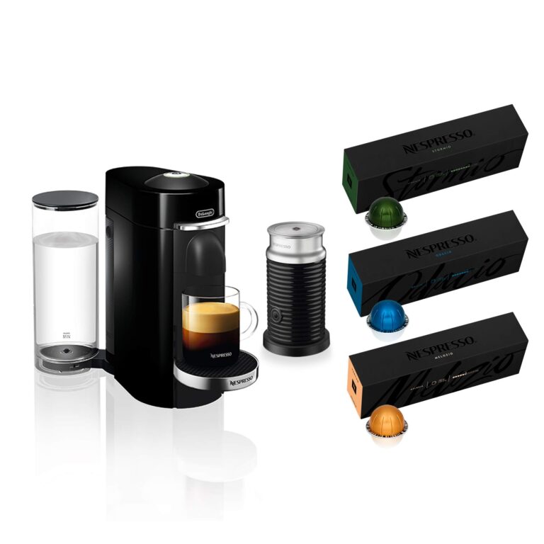 Nespresso VertuoPlus Deluxe Coffee and Espresso Maker Bundle with Aeroccino Milk Frother by De'Longhi, Black with Vertuoline Variety Pack Coffees included