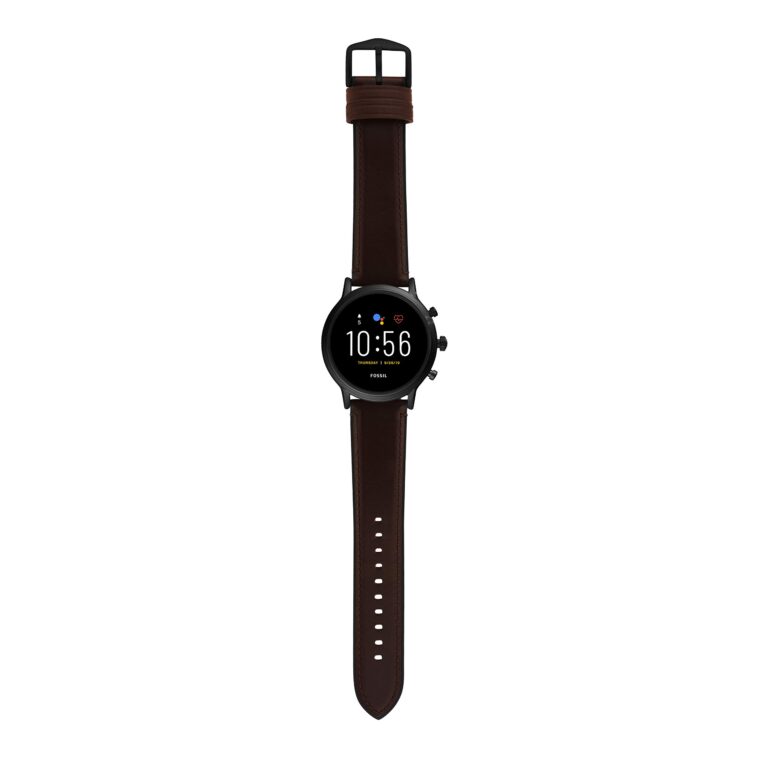 Fossil 44mm Gen 5 Carlyle Stainless Steel and Leather Touchscreen Smart Watch, Color: Black, Brown (Model: FTW4026) - Image 6