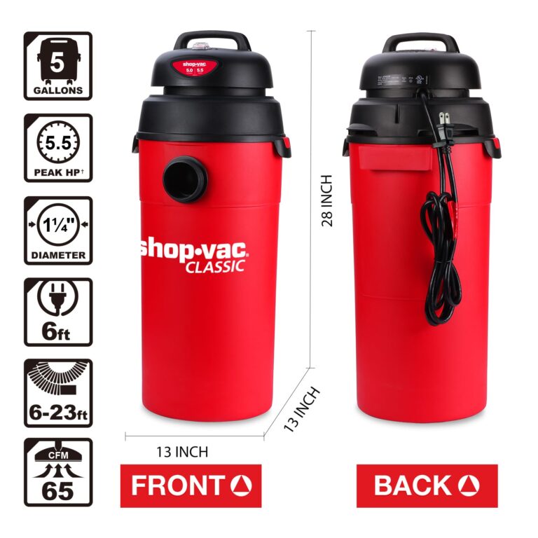 Shop-Vac 5 Gallon 5.5 Peak HP Wet/Dry Vacuum, Wall Mountable Compact Shop Vacuum with 6-23' Extra Long Hose & Attachments, Ideal for Jobsite, Garage, Car & Workshop. 9522236 - Image 4