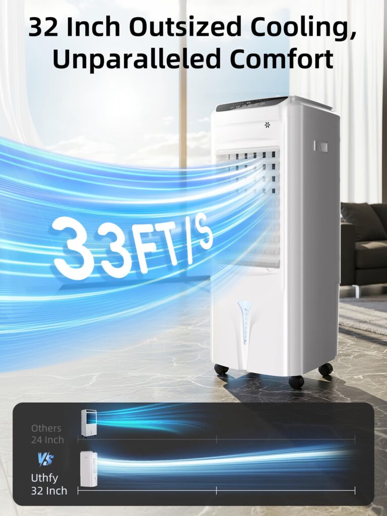 Uthfy 1800 CFM Evaporative Air Cooler, 32 Inch Swamp Cooler Air Conditioner with 4.2 Gal Water Tank, 120°Oscillation, 12H Timer, 3 Speed, 4 Modes, Remote, Portable Cooling Fan for Bedroom, Living Room - Image 7