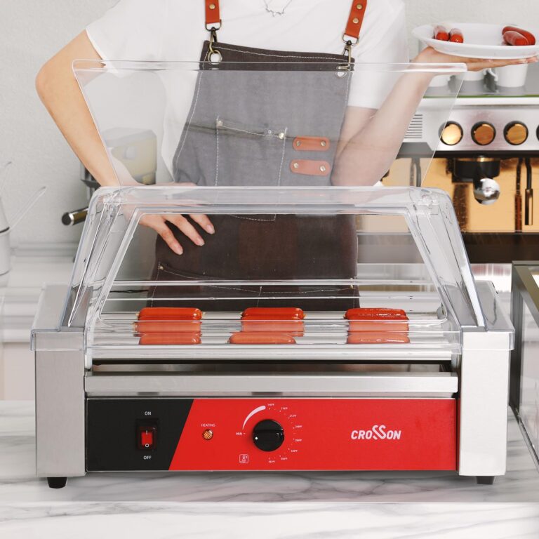 CROSSON 12 Hot Dog 5 Roller Grill Machine with Transparent Sneeze Guard,5 Nonstick 304SS Rollers Commercial Hot Dog Cooker Machine-120V, 750W - Image 3