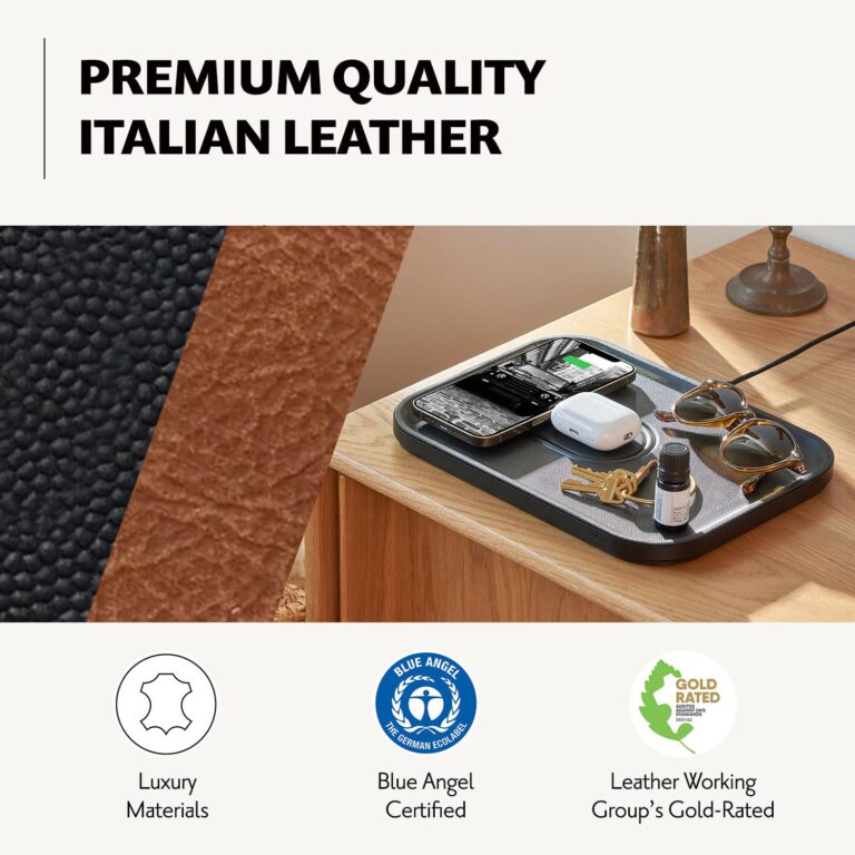 Courant MAG:3 Classics Charger and Tray - Italian Leather, Multi-Device Charger Compatible with MagSafe iPhones 16, 15, 14, 13, 12 or Wireless AirPod Cases (Black) - Image 4