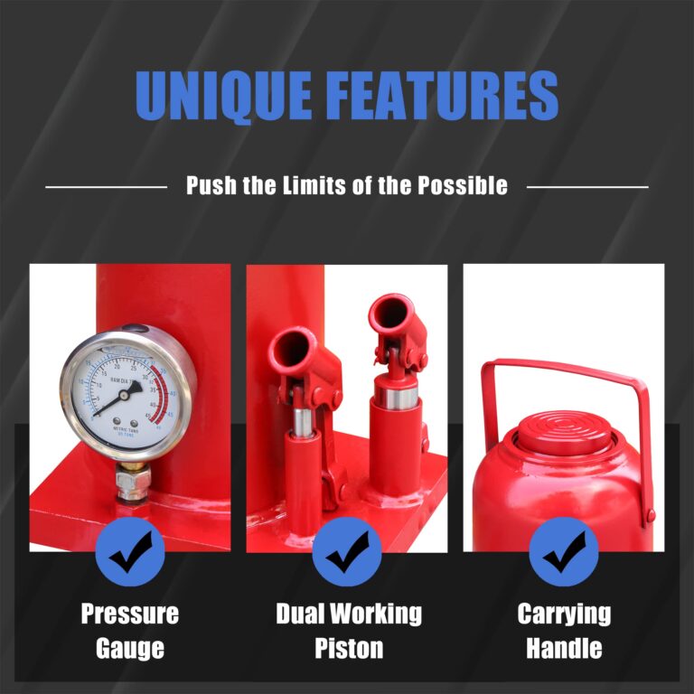 TCE 32 Ton (64,000 LBs) Torin Heavy Duty Professional Double Piston Car Bottle Jack with Gauge for Construction Stabilization, Red, ATH932001BU - Image 5