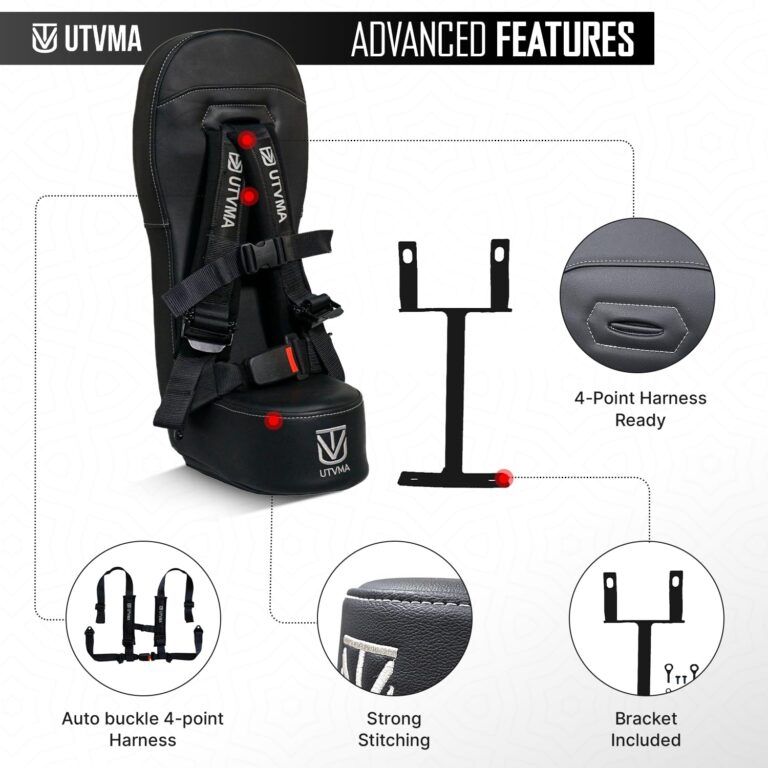 UTVMA RZR 1000 and 900 (2014-2023) Bump Seat with 4-Point Harness | Kids Seat | Jump Seat | All Models (XP, Turbo, Turbo S, High Lifter, Sport, Premium, Ultimate) (Black) - Image 3