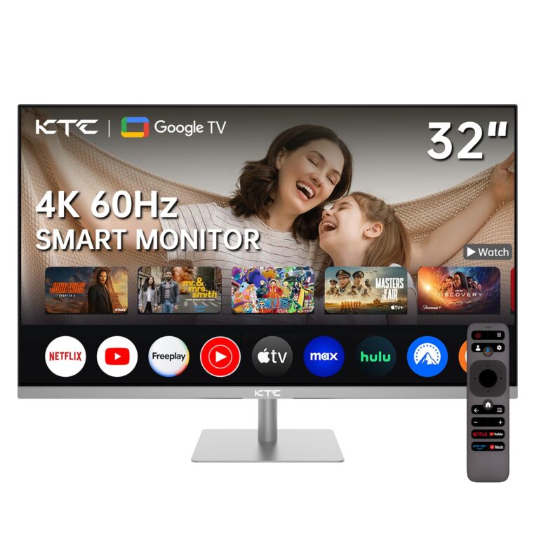 KTC 32 Inch 4K Smart Monitor with Google TV System 3840 * 2160P Netflix Licensed Type C 65W PD Speakers 5W*2 Dolby Audio Hey Google Voice Remote HDR WiFi Bluetooth VESA Tiltable 32 in Smart TV