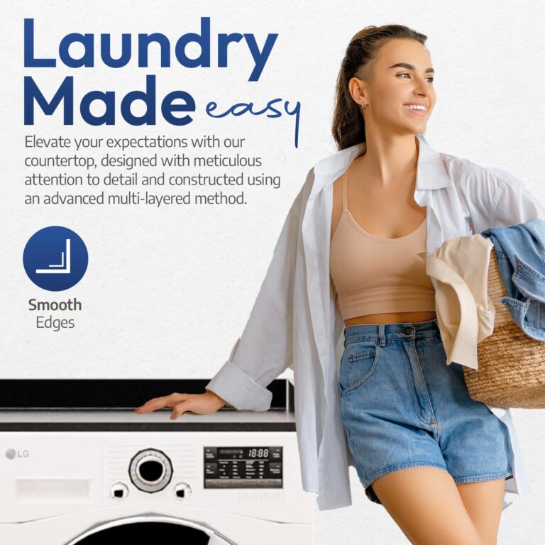 OfficeSimpli Washer Dryer Countertop, Made in USA, Non-Slip Pads, Laundry Room Wood Topper, Washer Dryer Cover for Top, Laundry Guard, Laundry Countertop, Laminate (Black, Standard (27.5" x 54")) - Image 3