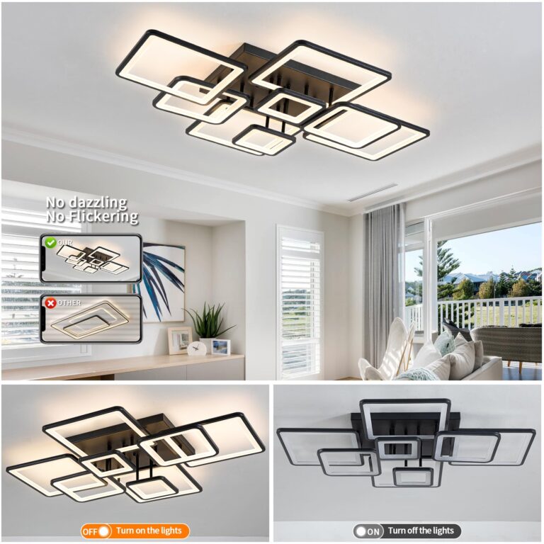 Shine LUEST Modern LED Ceiling Light, Dimmable LED Chandelier Black Flush Mount Ceiling Lights, Remote Control Acrylic Ring Ceiling Lamp Fixture for Living Room Dining Room Bedroom, 8H-FANG-BL-04 - Image 4