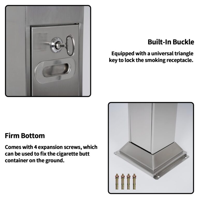 lukar Commercial Butt Receptacle Outdoor Metal Trash Can Heavy Duty Standing Ash Bin for Patios Gardens Hotels Pubs Offices (Silver) - Image 6