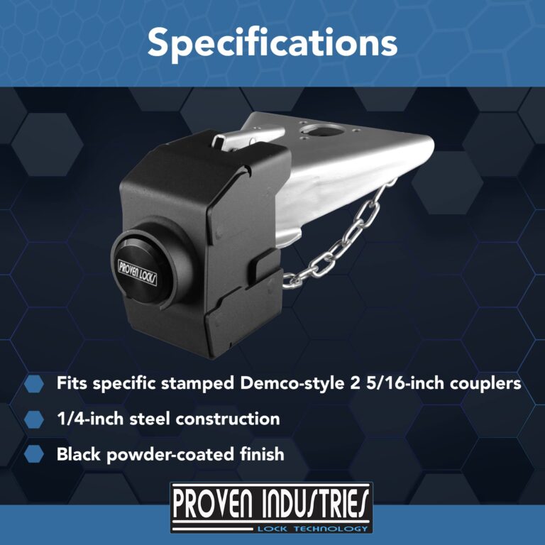 Proven Industries Model 2517-D Trailer Lock, Fits Stamped Demco-Style 2 5/16-Inch Couplers, Secures Safety Chains, Made in The USA, (Black) - Image 6