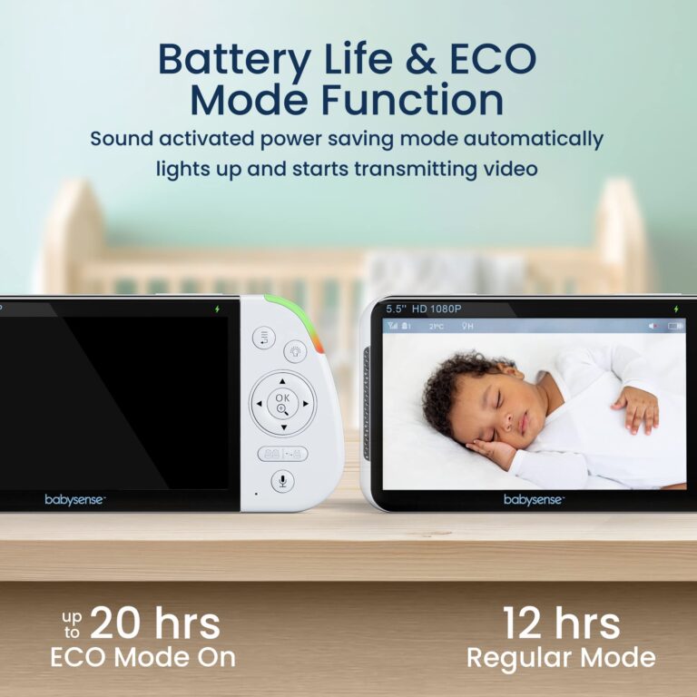 Babysense 5.5” 1080p Full HD Split-Screen Baby Monitor, Video Baby Monitor with 2 Cameras and Audio, 6-Color RGB Night Light, 1000ft Range, Two-Way Audio, 4X Zoom, 5000mAh Battery - Image 7