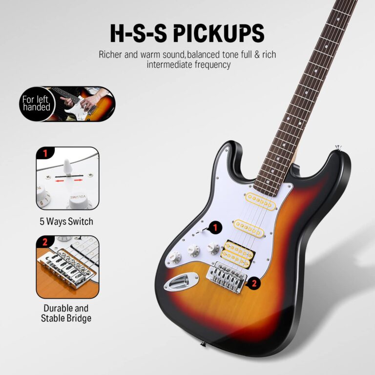 Donner 39 Inch Left-Handed Electric Guitar Kit Solid Body Sunburst Lefty Beginner Set Full-Size with Amplifier Online Lesson Bag Digital Tuner Capo Strap String Cable Picks DST-100SL - Image 4