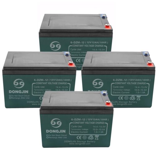 Fuerduo 4PCS 6-DZM-12 12V 12Ah AGM Rechargeable Battery for Electric Go Kart ATV Scooter Golf Cart 5.91"(L) x 3.94"(W) x 3.82"(H)