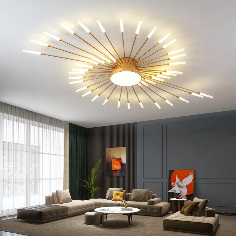 JAYMP Ceiling Light Modern Flower Shape Ceiling Lamp for Living Room Dining Room Flush Mount Metal Acrylic Sputnik Firework Petal LED Lighting Fixture (Matte Gold, 42+1 Lights) - Image 9