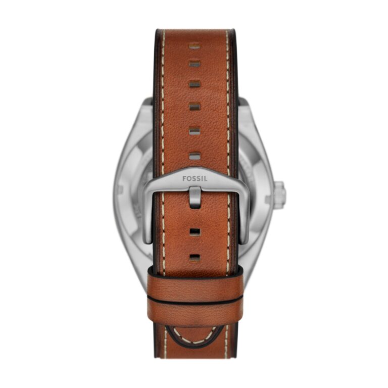 Fossil Men's Everett Automatic Silver Stainless Steel and Brown Leather Band Watch (Model: ME3261) - Image 5